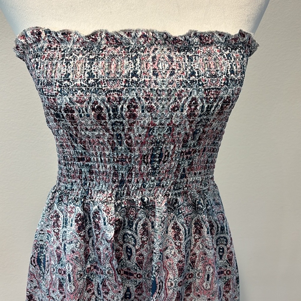 Willow & Root Multi Color Strapless Smocked Maxi Tube Top Split Front XS NWT